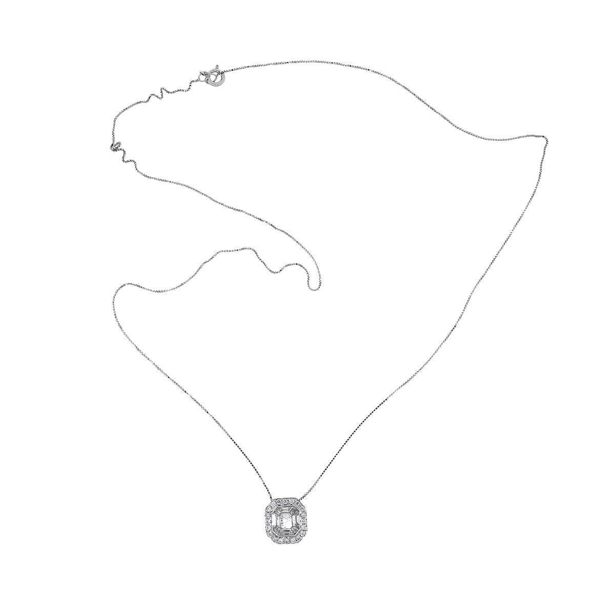 Baguette Cut Diamond Illusion Pendant on Chain Necklace