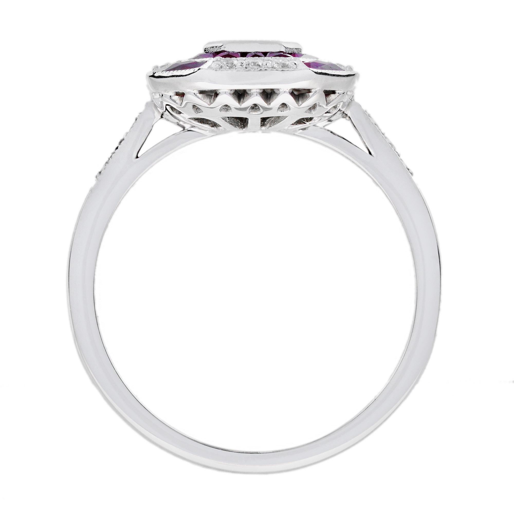 Diamond Illusion Set with Ruby Art Deco Style Engagement Ring in 18K White Gold 1