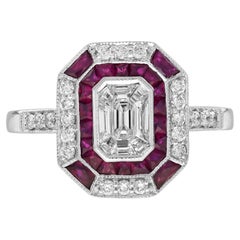 Diamond Illusion Set with Ruby Art Deco Style Engagement Ring in 18K White Gold
