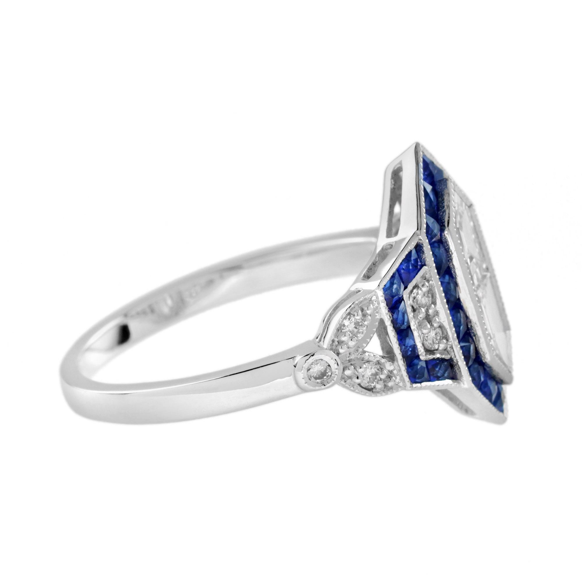 For Sale:  Diamond Illusion Set with Sapphire Art Deco Style Engagement Ring in 18K Gold 4
