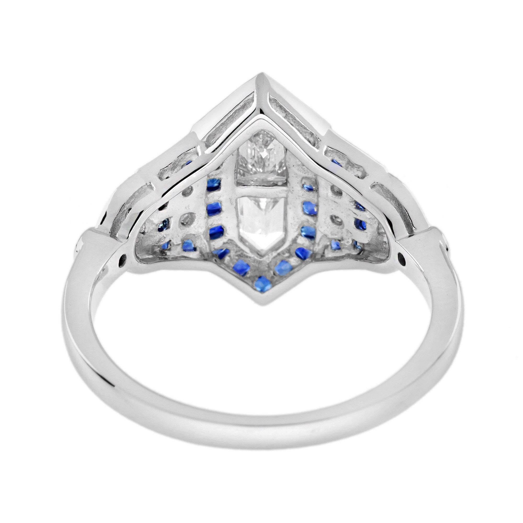 For Sale:  Diamond Illusion Set with Sapphire Art Deco Style Engagement Ring in 18K Gold 5