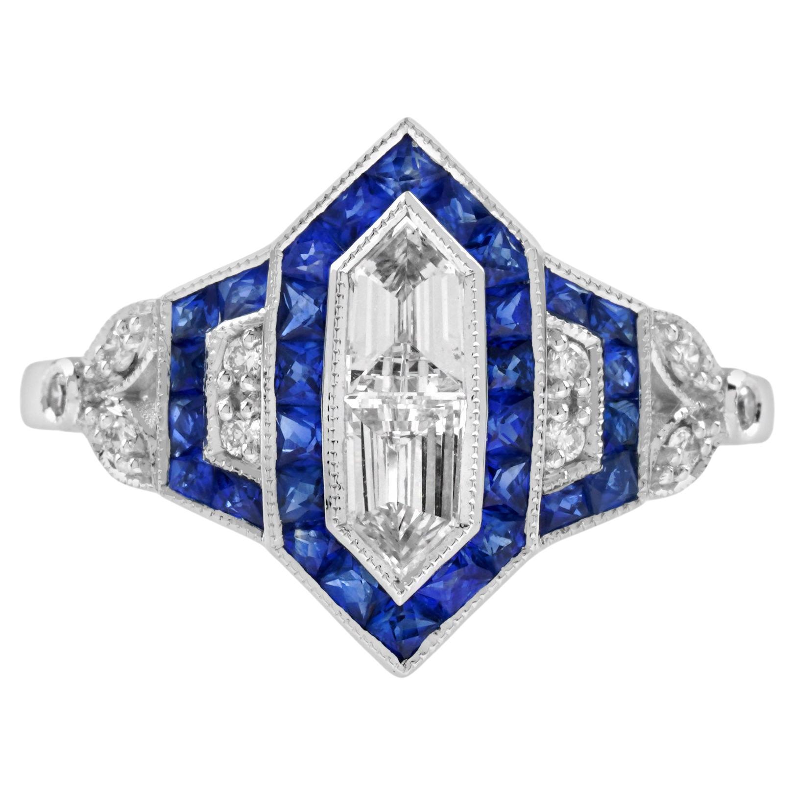 For Sale:  Diamond Illusion Set with Sapphire Art Deco Style Engagement Ring in 18K Gold