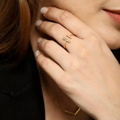 Diamond in 14K Yellow Gold Band Open Bar Ring