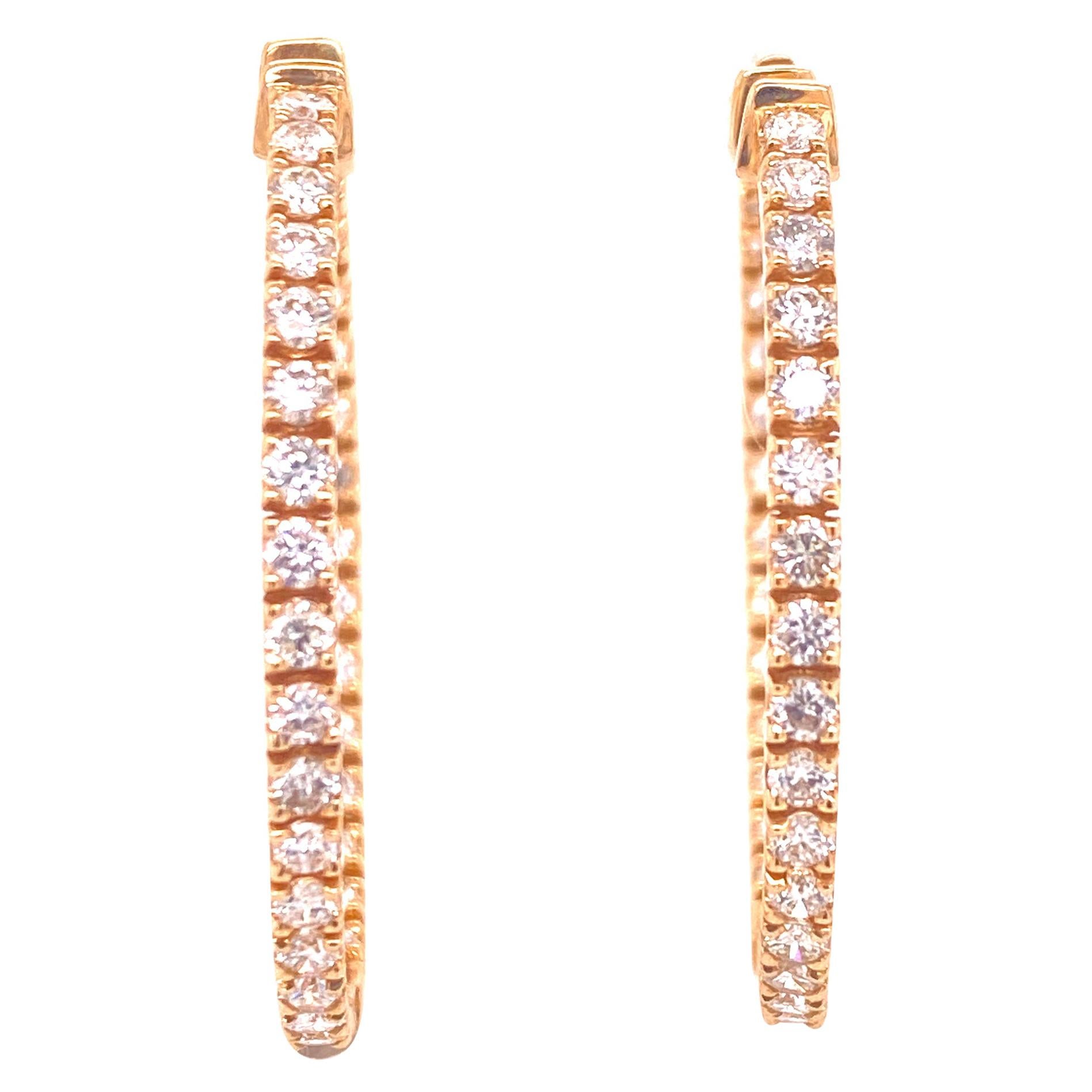 Diamond In and Out Hoop Earrings 14 Karat Yellow Gold