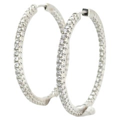 Diamond In-and-Out Hoop Earrings Mined Round Brilliant 1.75ct 18K Brand New