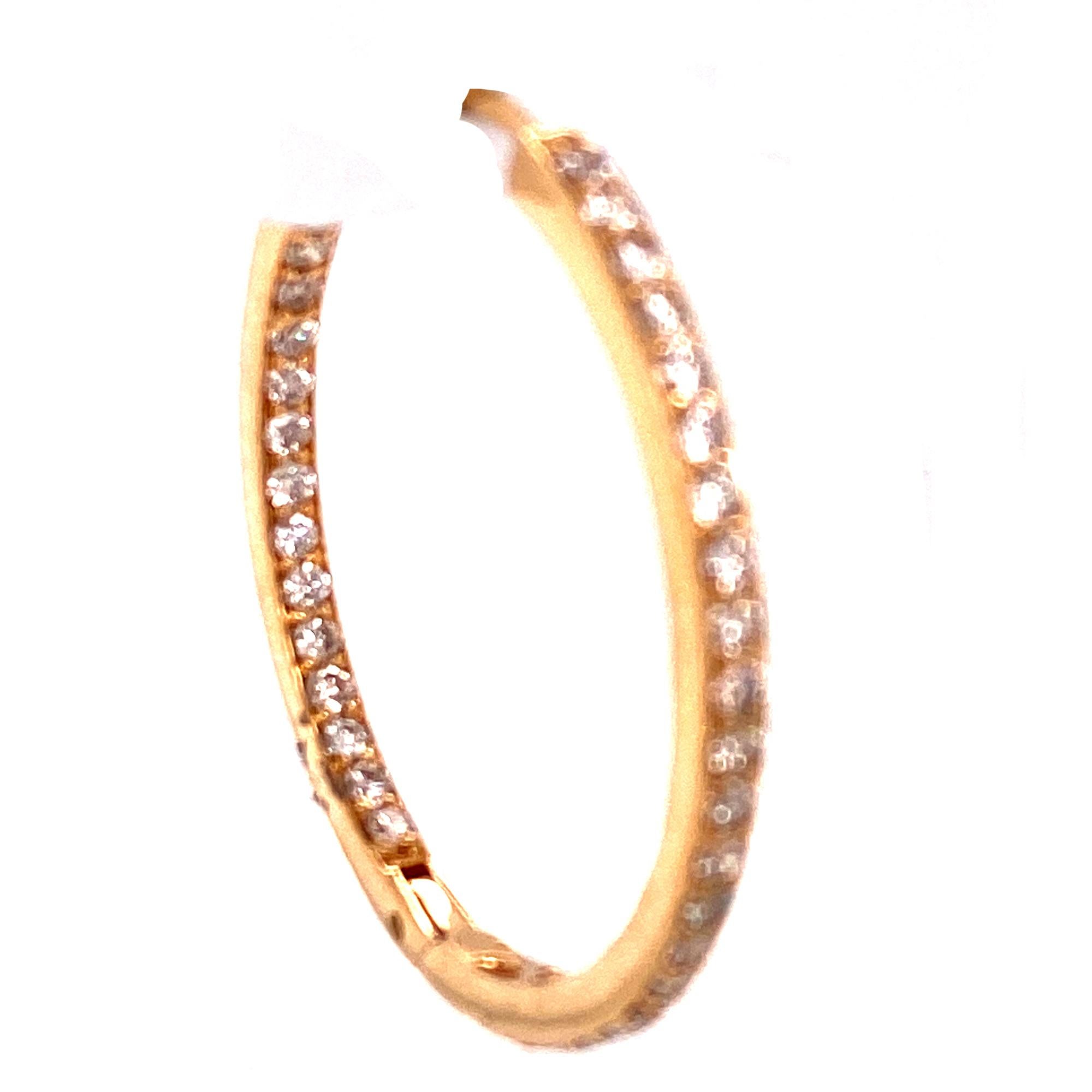 Modern Diamond In and Out Hoop Earrings 14 Karat Yellow Gold For Sale