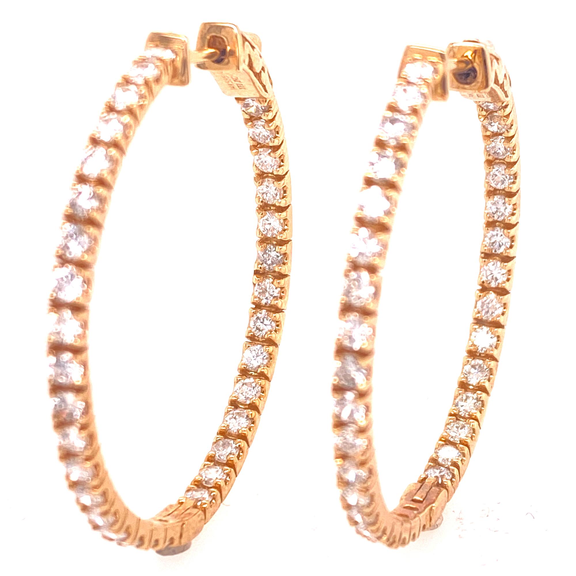 Modern Diamond In and Out Hoop Earrings 14 Karat Yellow Gold