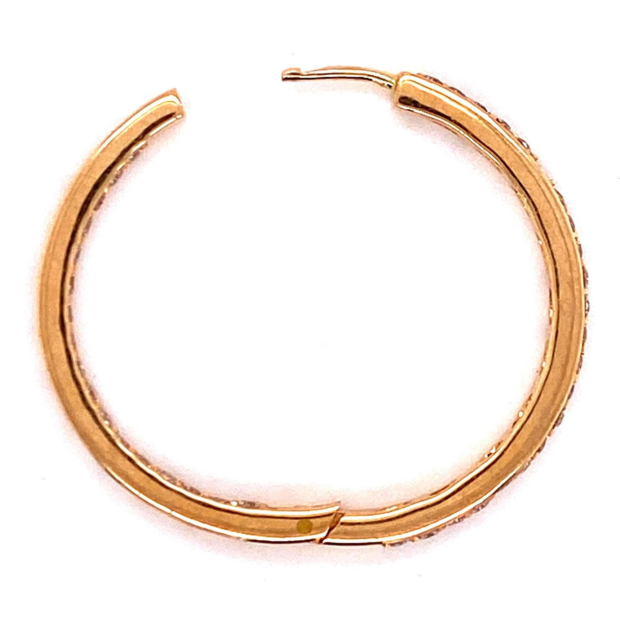 Diamond In and Out Hoop Earrings 14 Karat Yellow Gold In Excellent Condition For Sale In Boca Raton, FL