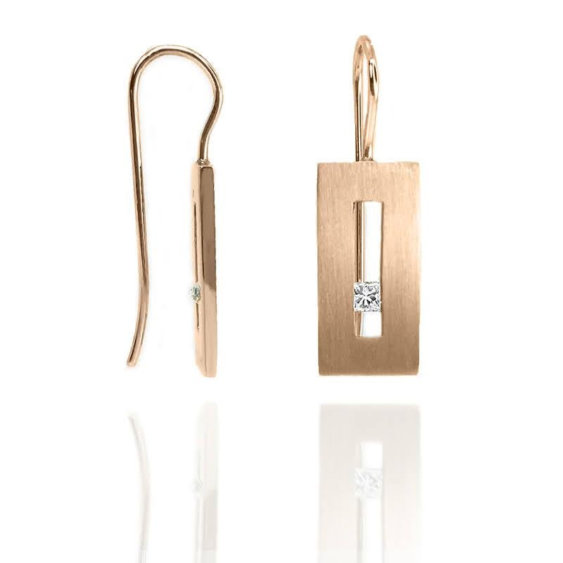 Contemporary Diamond in Rose Gold Suspended Rectangle Earrings For Sale
