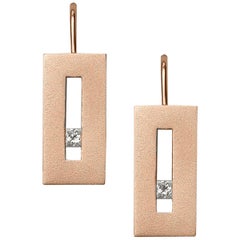 Diamond in Rose Gold Suspended Rectangle Earrings