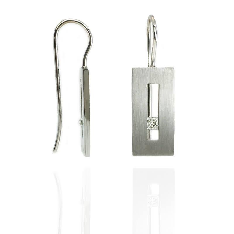 Contemporary Diamond in White Gold Suspended Rectangle Earrings For Sale