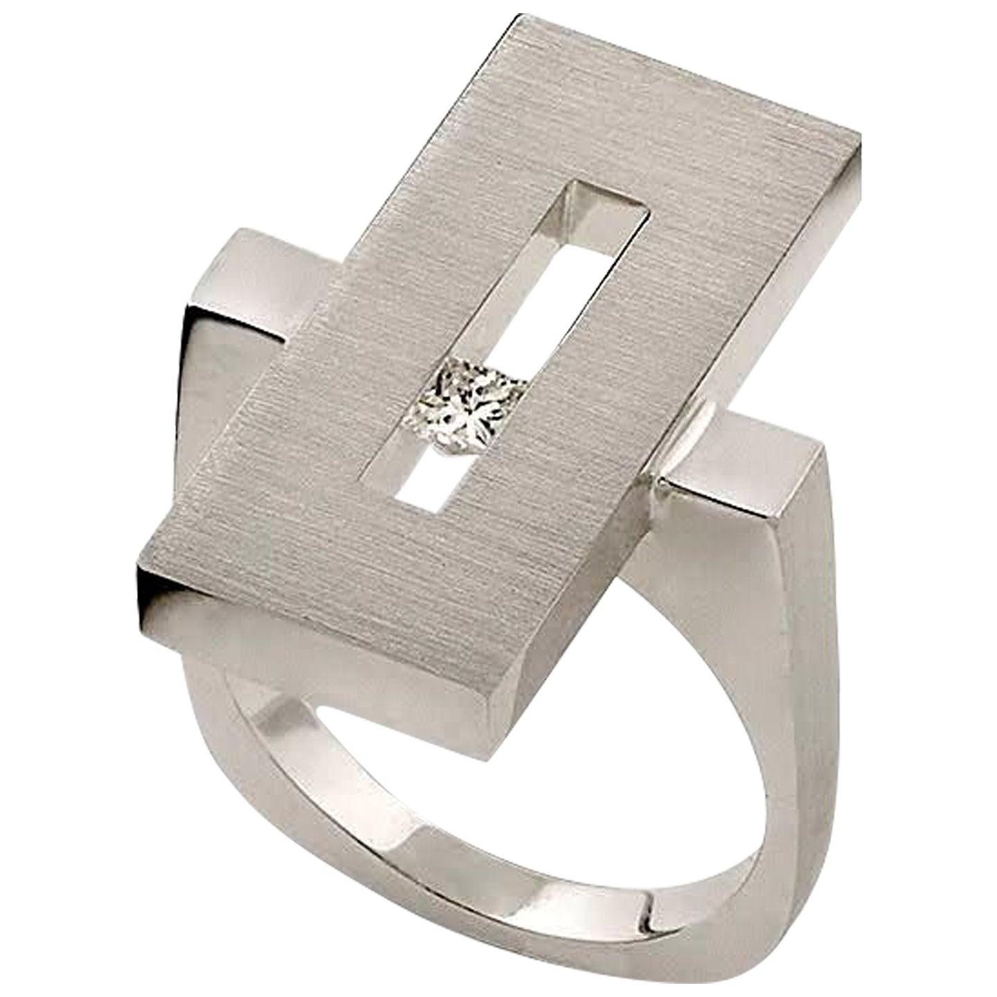 For Sale:  Diamond in White Gold Suspended Rectangle Ring