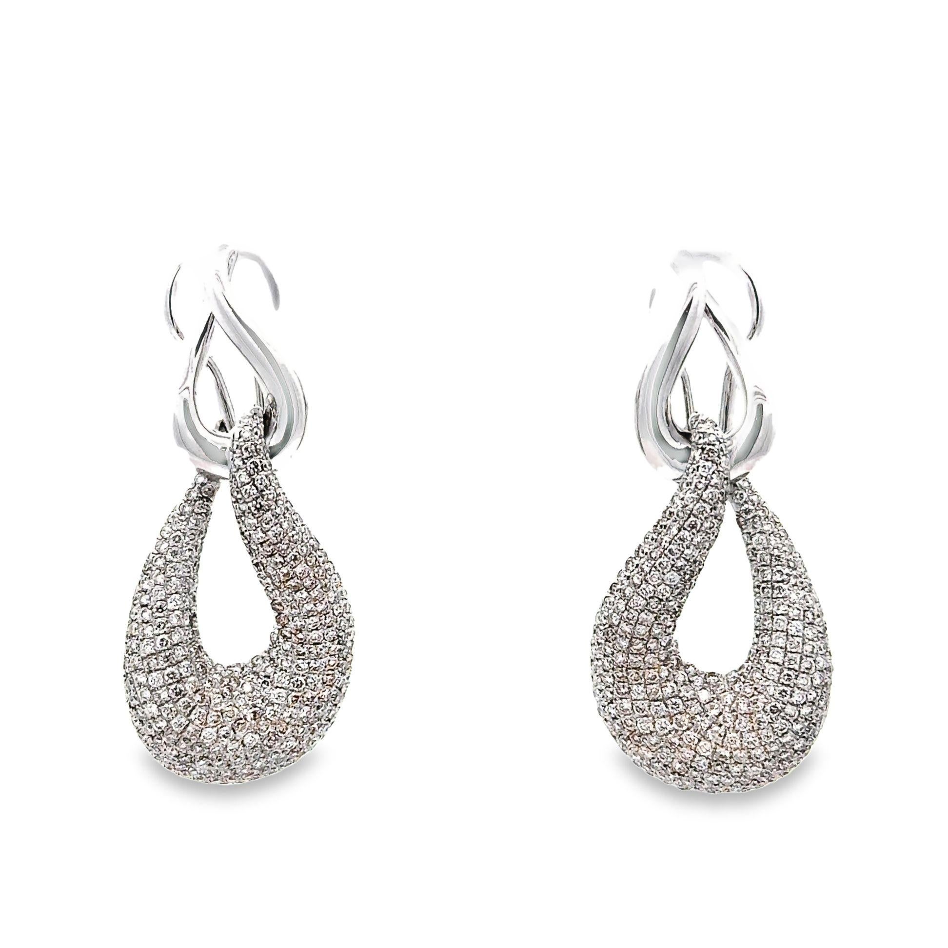 Diamond Infinity 18k White Gold Teardrop Earrings In New Condition For Sale In Beverly Hills, CA