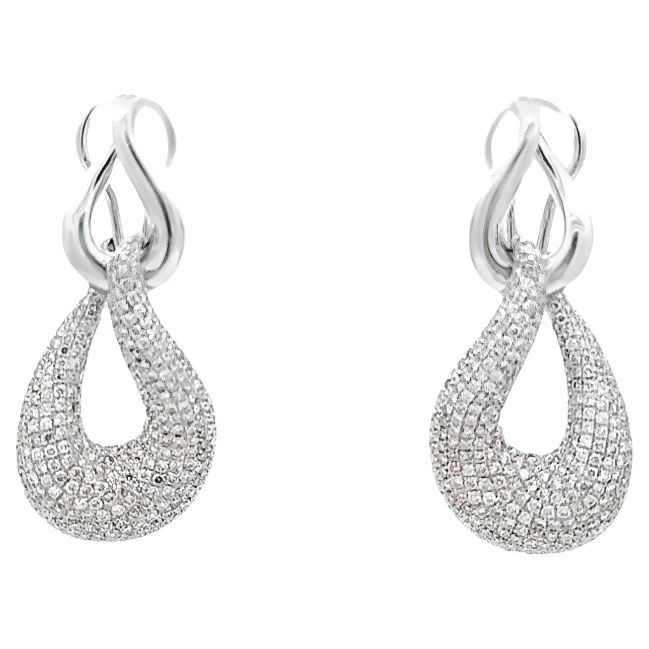 Diamond Infinity 18k White Gold Teardrop Earrings For Sale