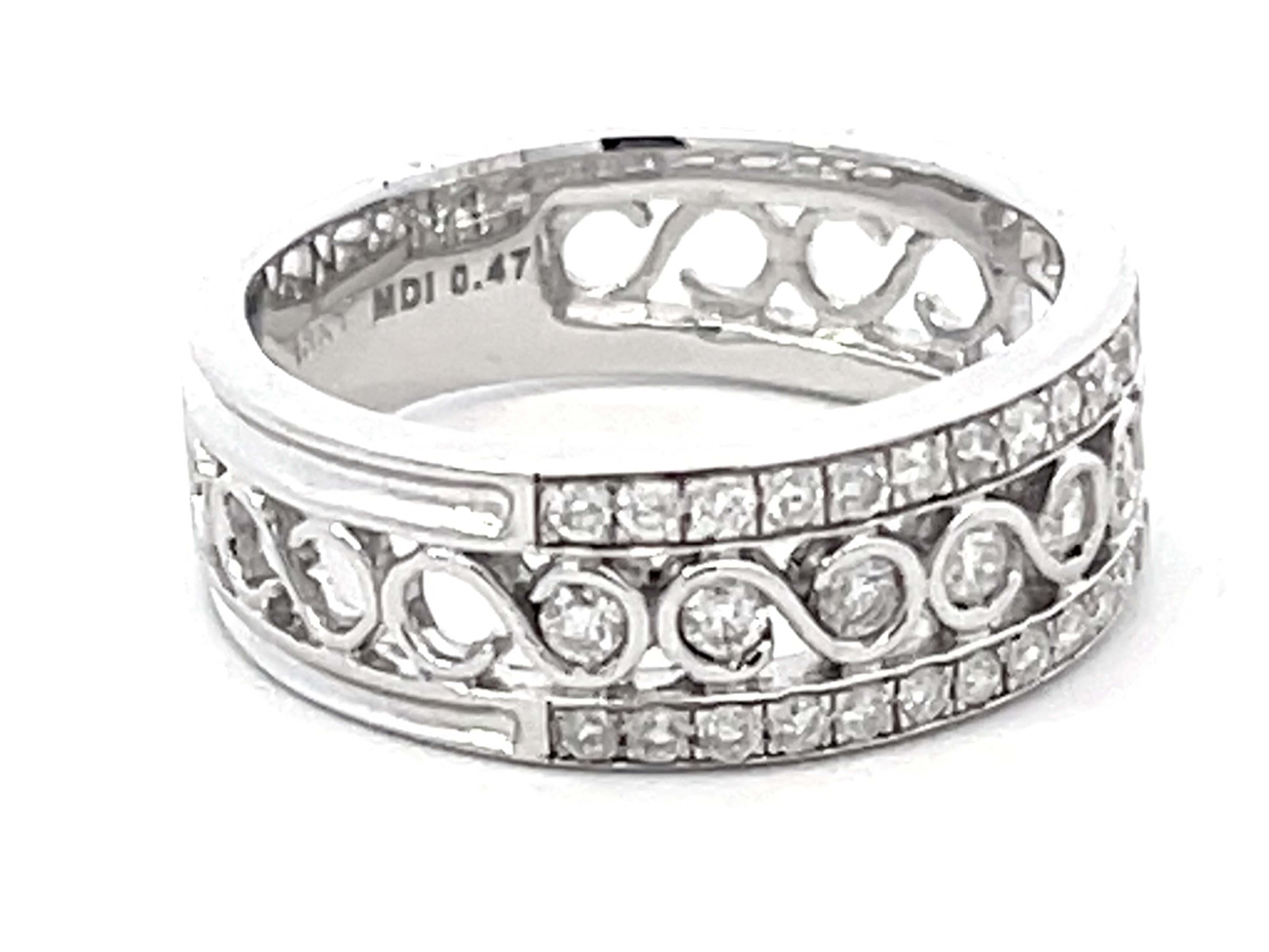 Modern Diamond Infinity Swirl Center Wide Band Ring 18k White Gold For Sale