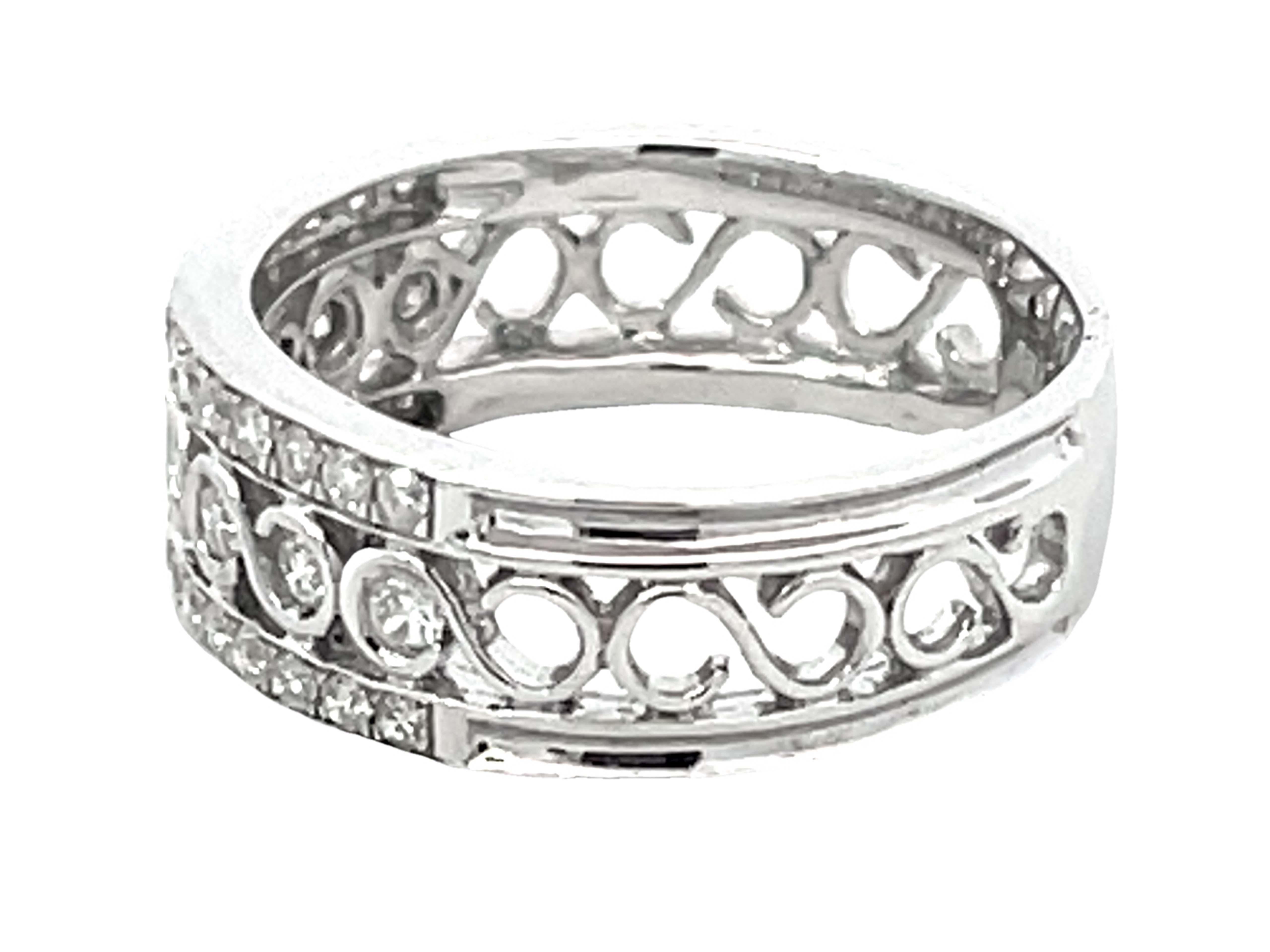 Women's Diamond Infinity Swirl Center Wide Band Ring 18k White Gold For Sale