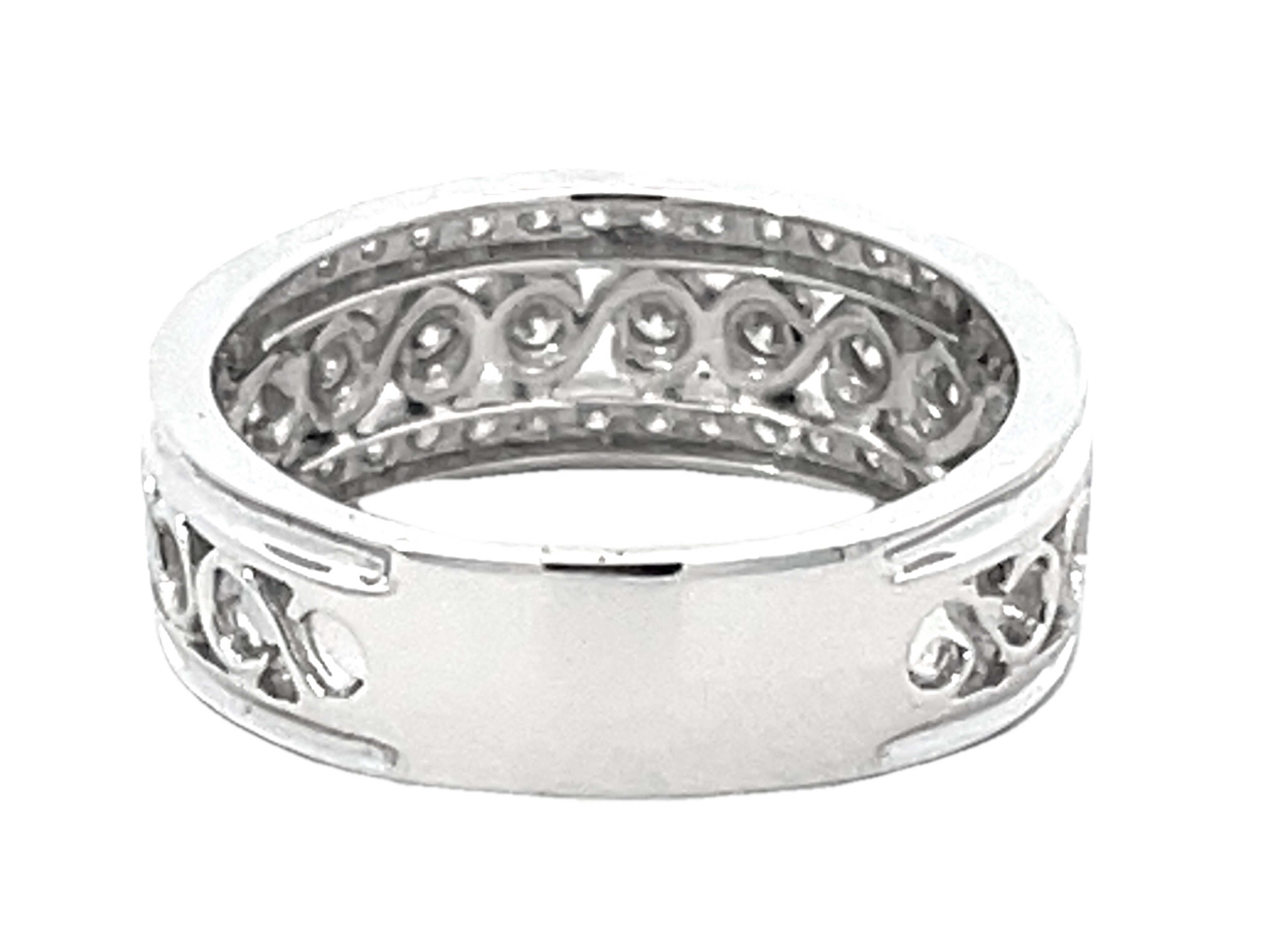 Diamond Infinity Swirl Center Wide Band Ring 18k White Gold For Sale 1