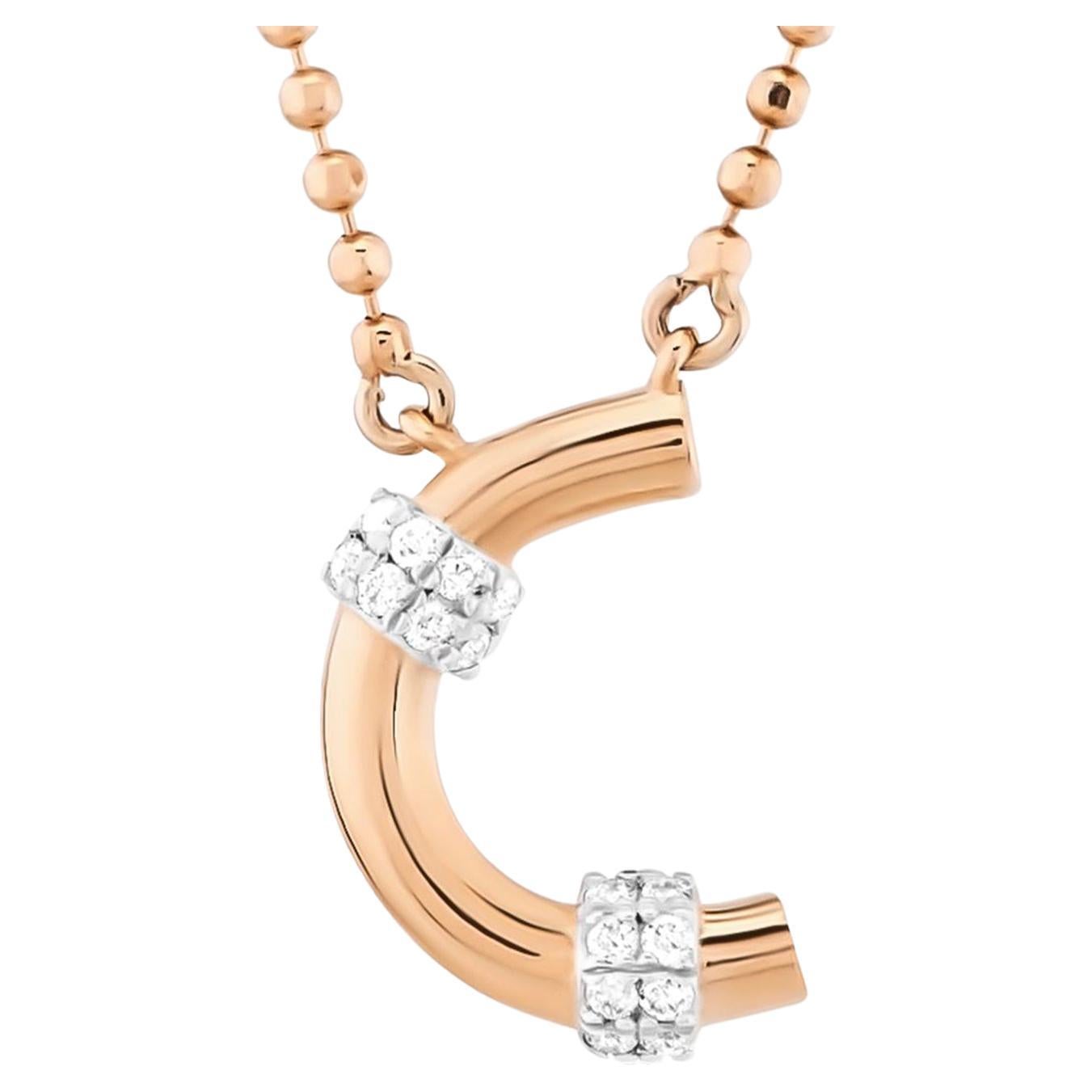 M Diamond Letter Pendant Necklace, 14K Yellow Gold, Beaded Ball Chain