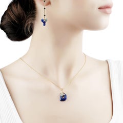 Diamond Initial D Necklace Evil Eye ID Charm 14 Karat Yellow Gold Enamel Pendant