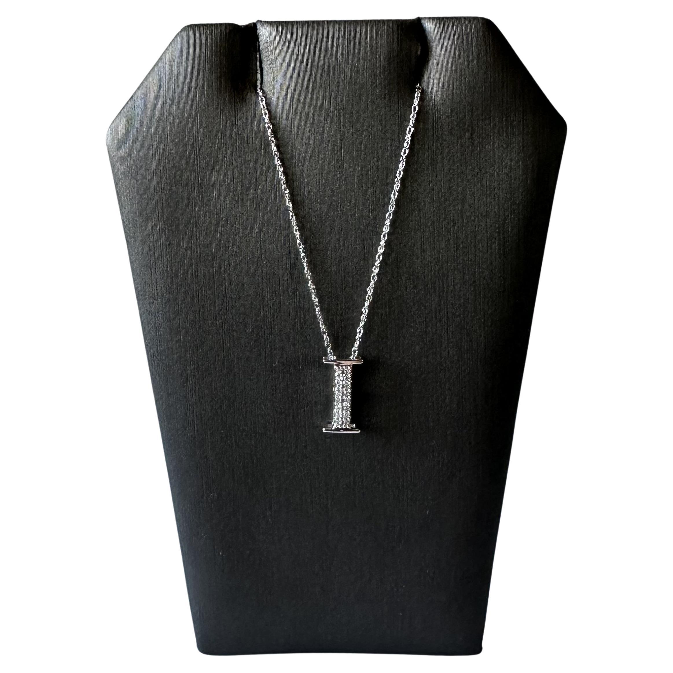 Diamond Initial "I" Pendant Necklace in 10kt White Gold, New For Sale