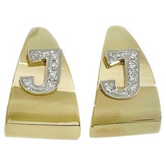 Diamond Initial J Semi-Hoop Earrings