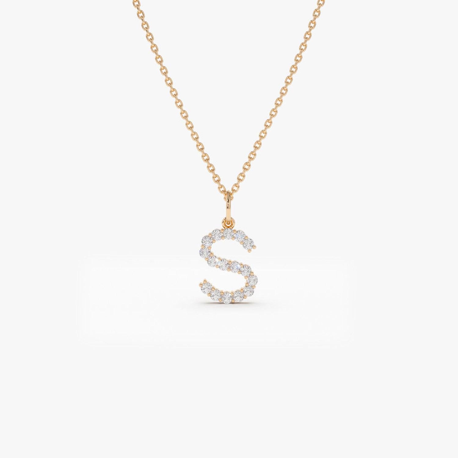 Women's Diamond Initial Necklace / 14k Gold Initial Necklace /  / Letter Name Necklace For Sale