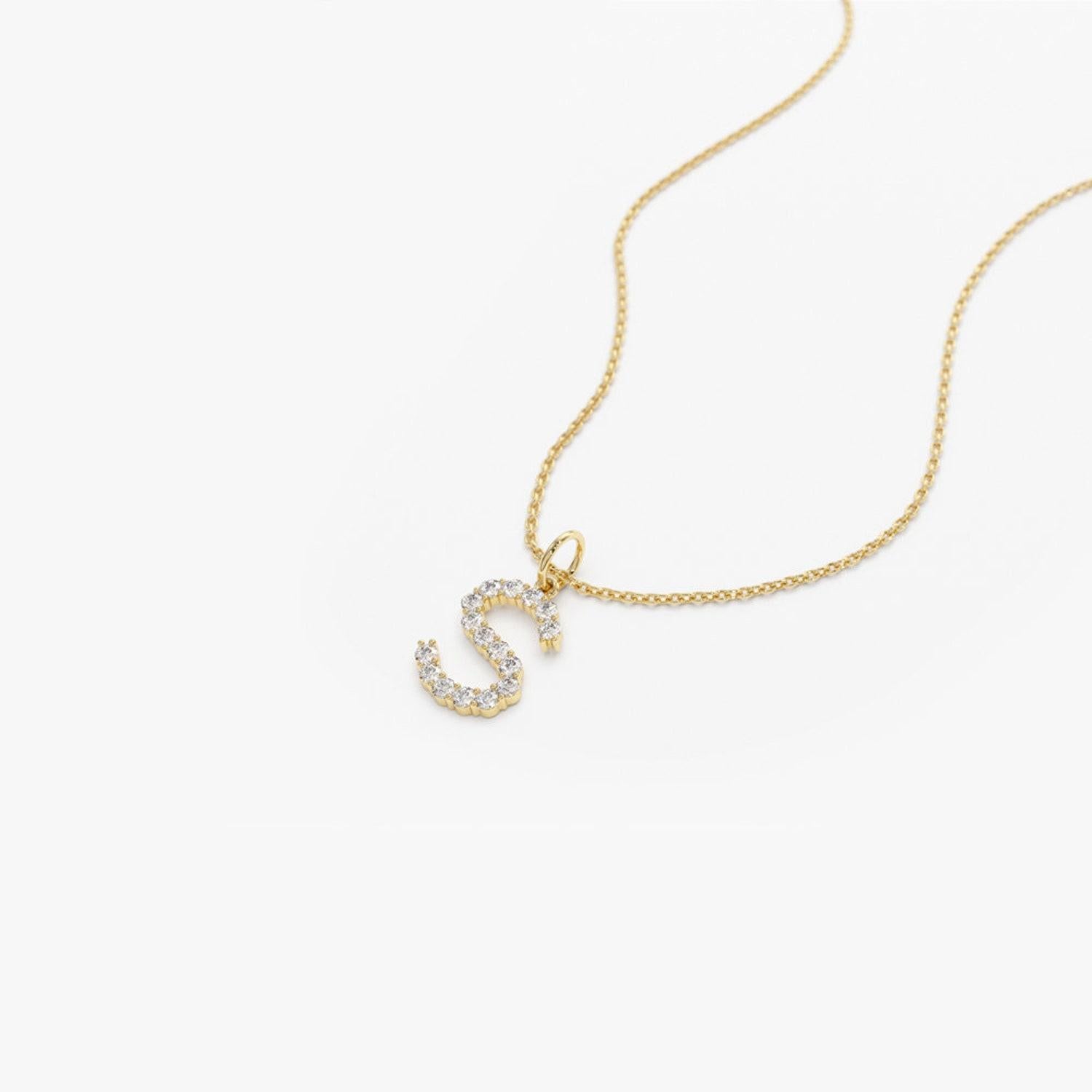 Diamond Initial Necklace / 14k Gold Initial Necklace /  / Letter Name Necklace For Sale 2