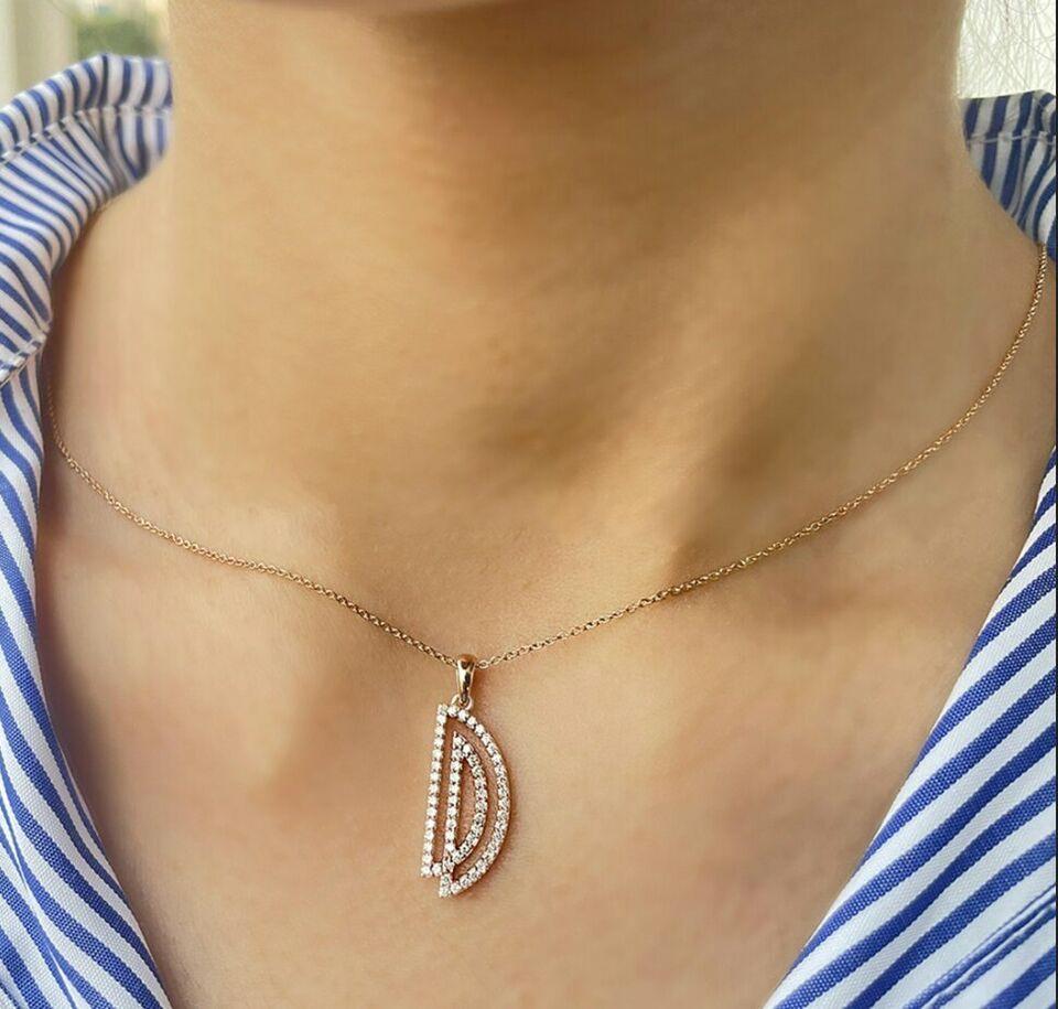 Diamond Initial Necklace D Letter Alphabet Pendant 14k Gold In New Condition For Sale In Chicago, IL