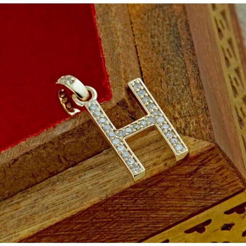 Initial Alphabet Diamond Pendant Necklace Unisex Customized Charm in 14K Yellow In New Condition For Sale In Chicago, IL