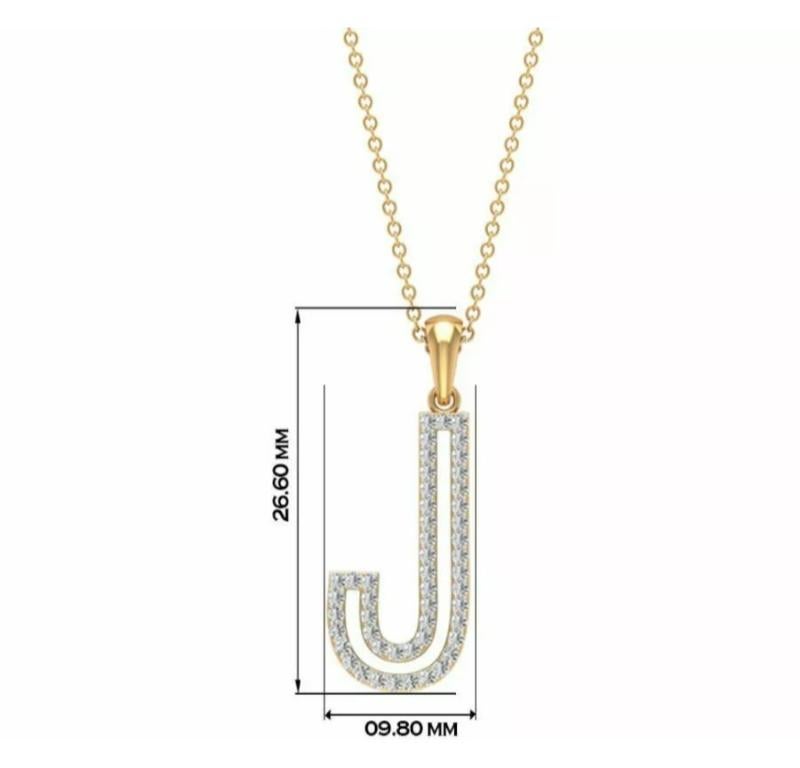 Collier J Letter Collier pendentif initial en or massif 14 carats avec diamants Neuf - En vente à Chicago, IL