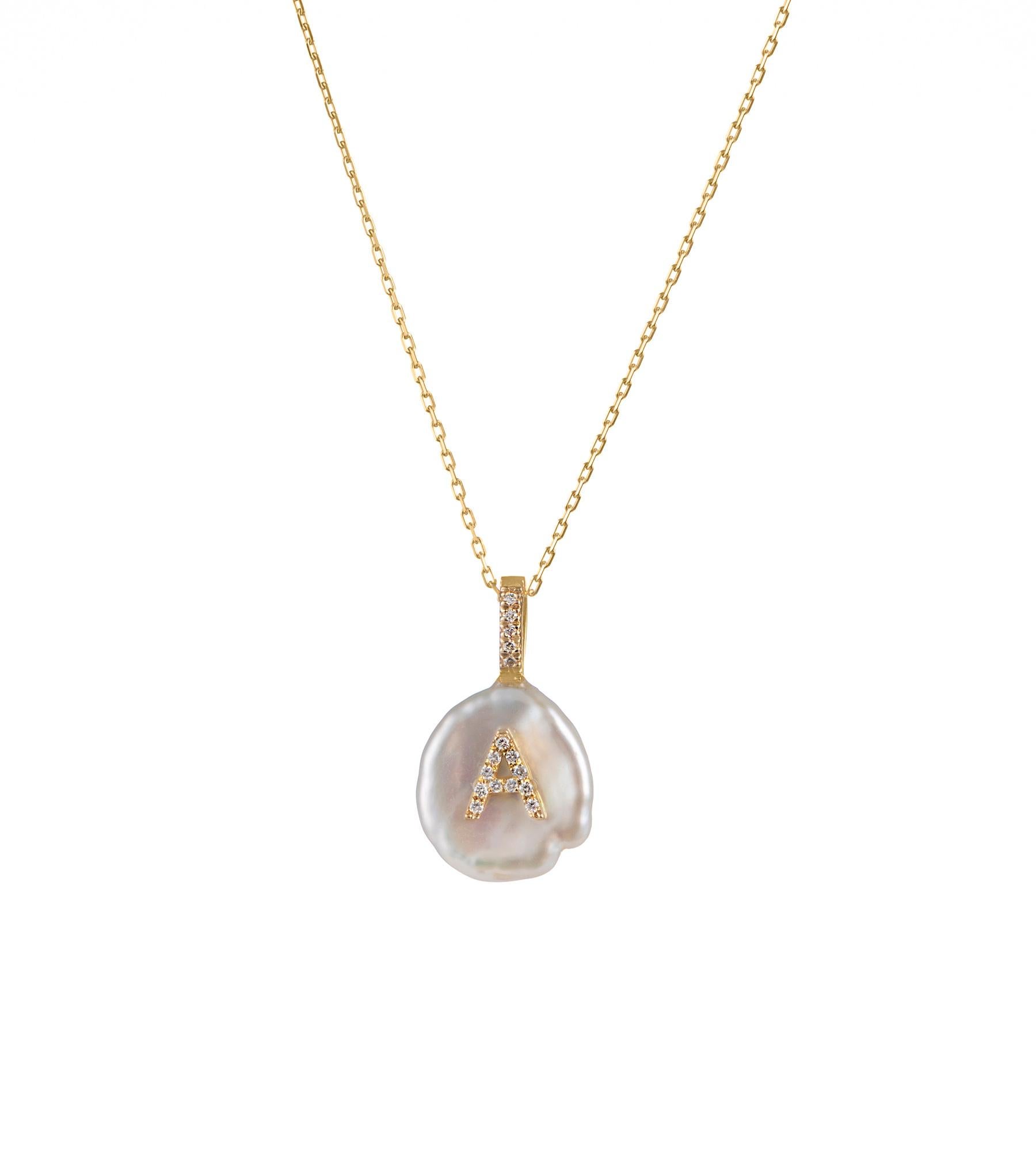 Honor the love you have for yourself or a special someone with our Diamond Initial Petal Necklace. The initial is casted from 18Karat Yellow Gold and set with natural glimmering diamonds on a freshwater petal shaped pearl.
Each petal pearl is