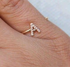 Diamond Initial Ring Open Ring 14k Gold Alphabet Band Ring Birthday Gift Charm