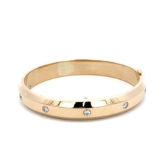 Diamond Inlay Beveled Bangle Bracelet 1.50 Carats 14 Karat Yellow Gold 21 Grams