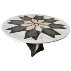 Marble Center Table in Carrara Marble with Inlay design in brass 