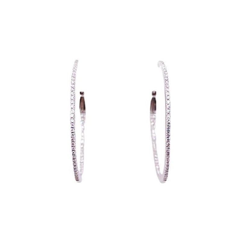 Orecchini a cerchio con diamante Inside Out in oro bianco 14 carati Orecchini a cerchio con diamante