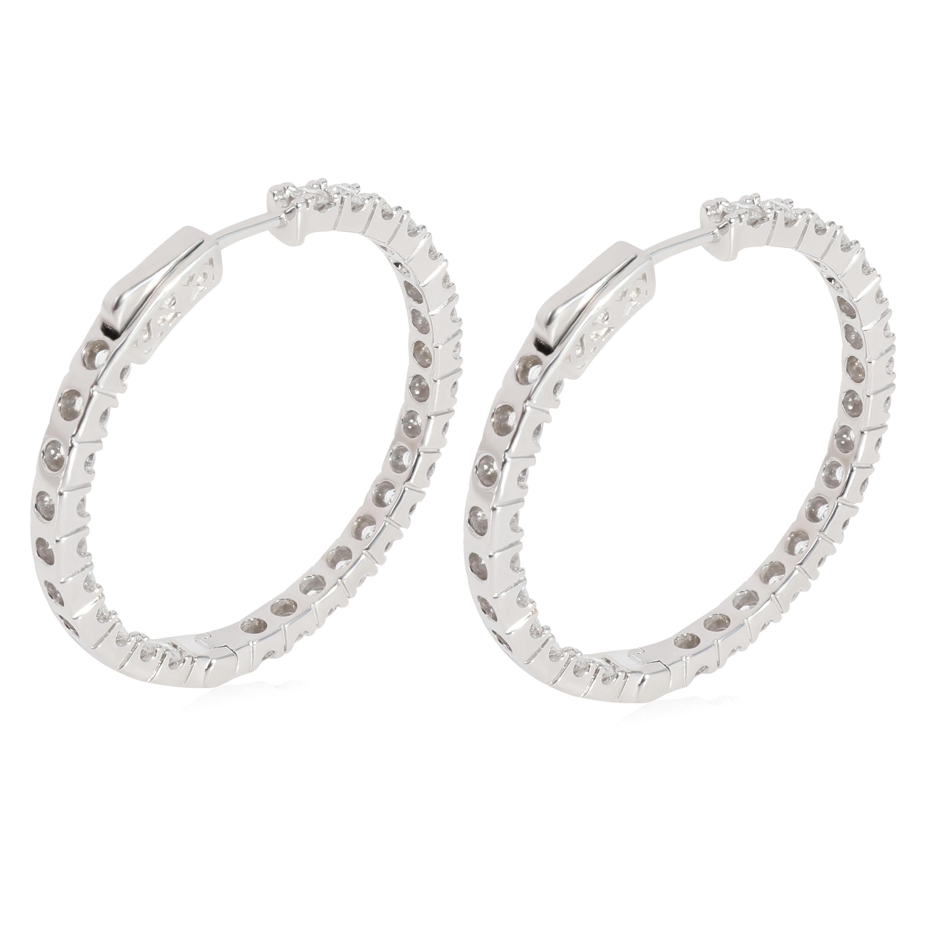 Diamond Inside Out Hoop Earrings in 14K White Gold 3.00 CTW In Excellent Condition In New York, NY
