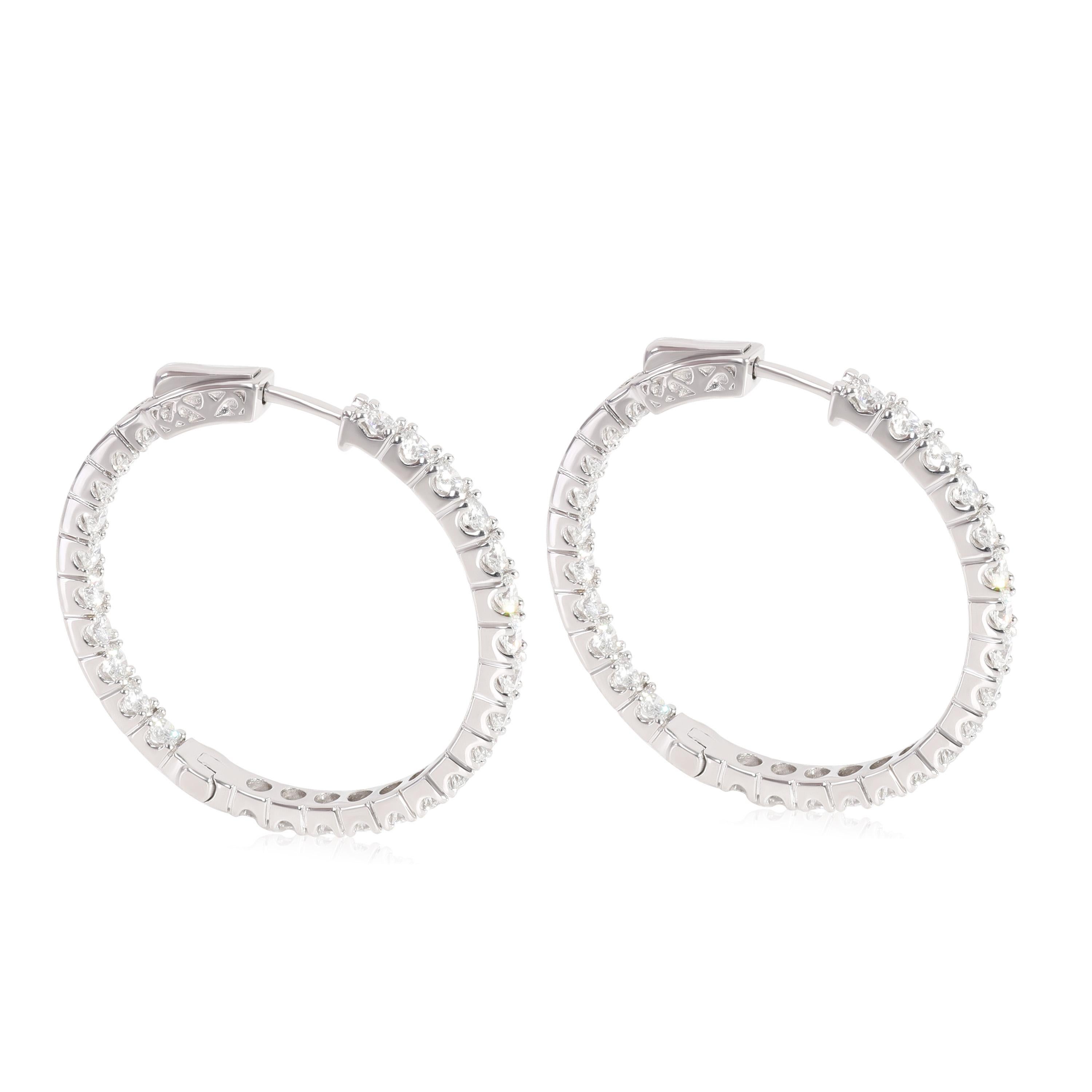 Women's or Men's Diamond Inside Out Hoop Earrings in 14K White Gold 3.00 CTW