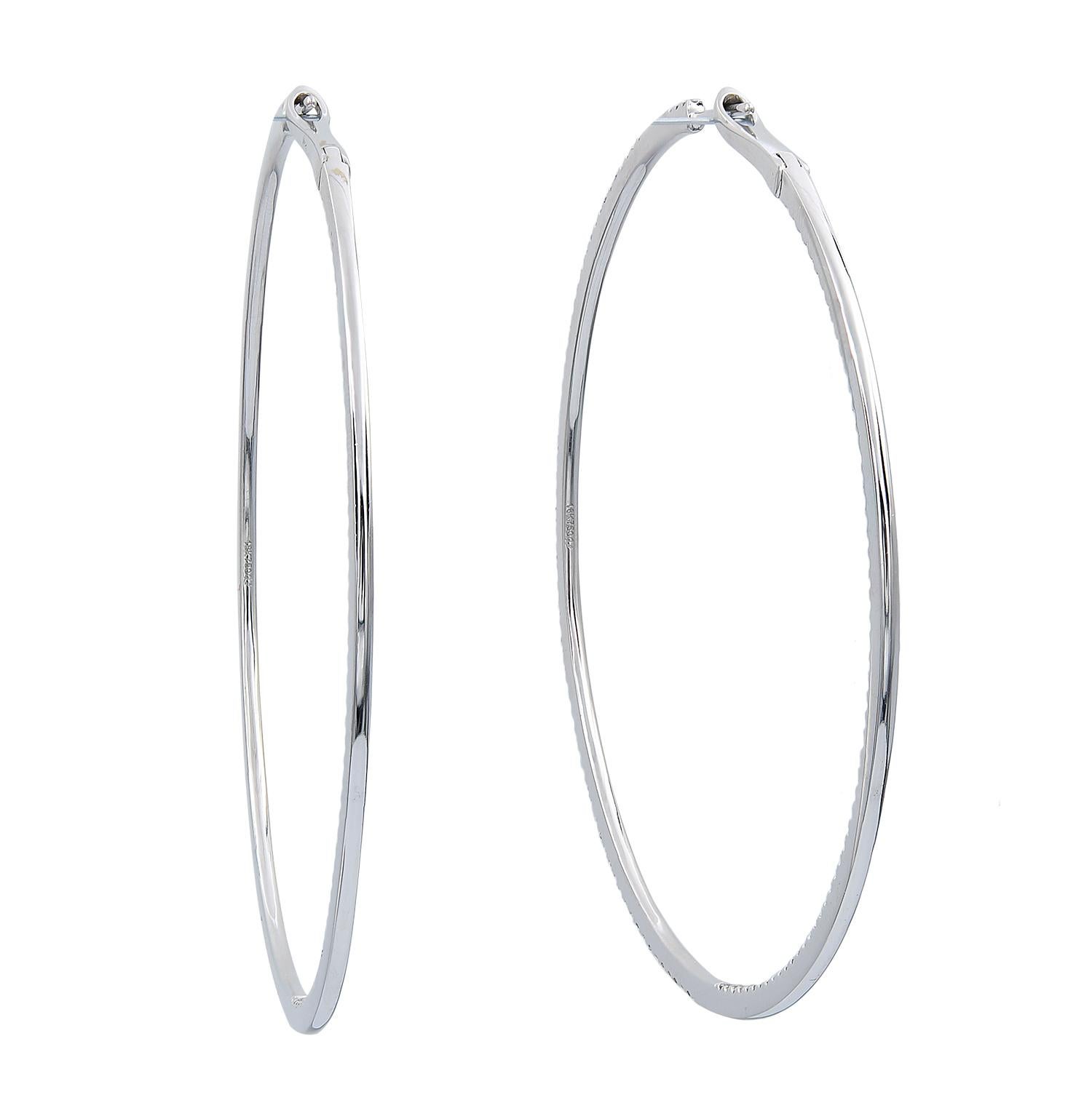 Contemporary Diamond Inside-Out Hoop Earrings in 18k Gold For Sale