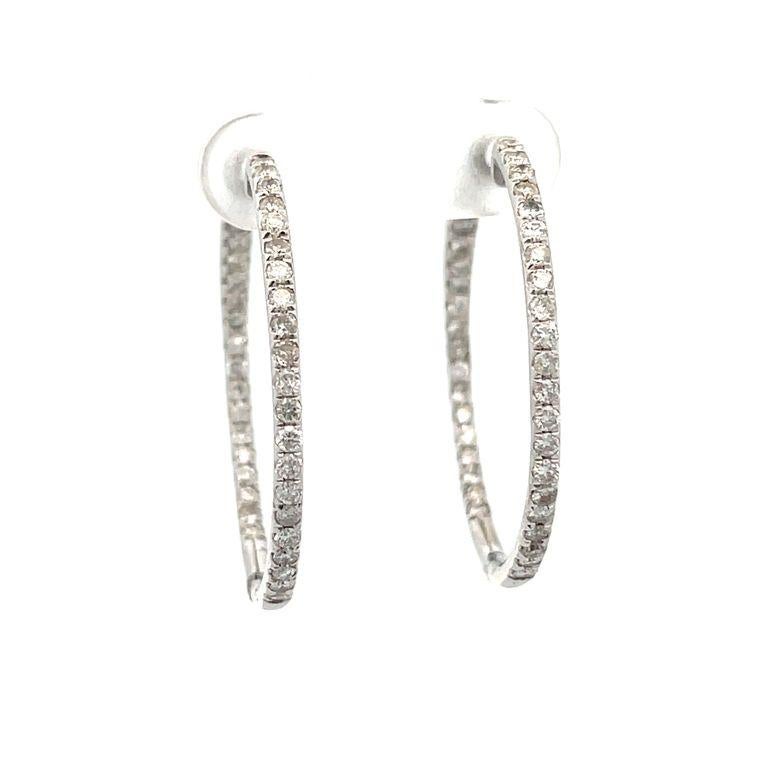 Diamond Inside-Out Hoops Earrings 1.50 Carat in 14k White Gold In New Condition For Sale In New York, NY