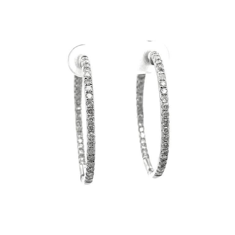 Women's Diamond Inside-Out Hoops Earrings 1.50 Carat in 14k White Gold For Sale