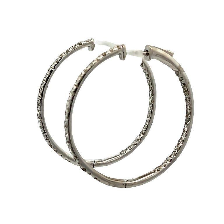 Diamond Inside-Out Hoops Earrings 1.50 Carat in 14k White Gold For Sale 1