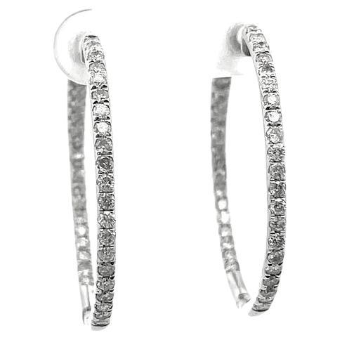Diamond Inside-Out Hoops Earrings 1.50 Carat in 14k White Gold For Sale