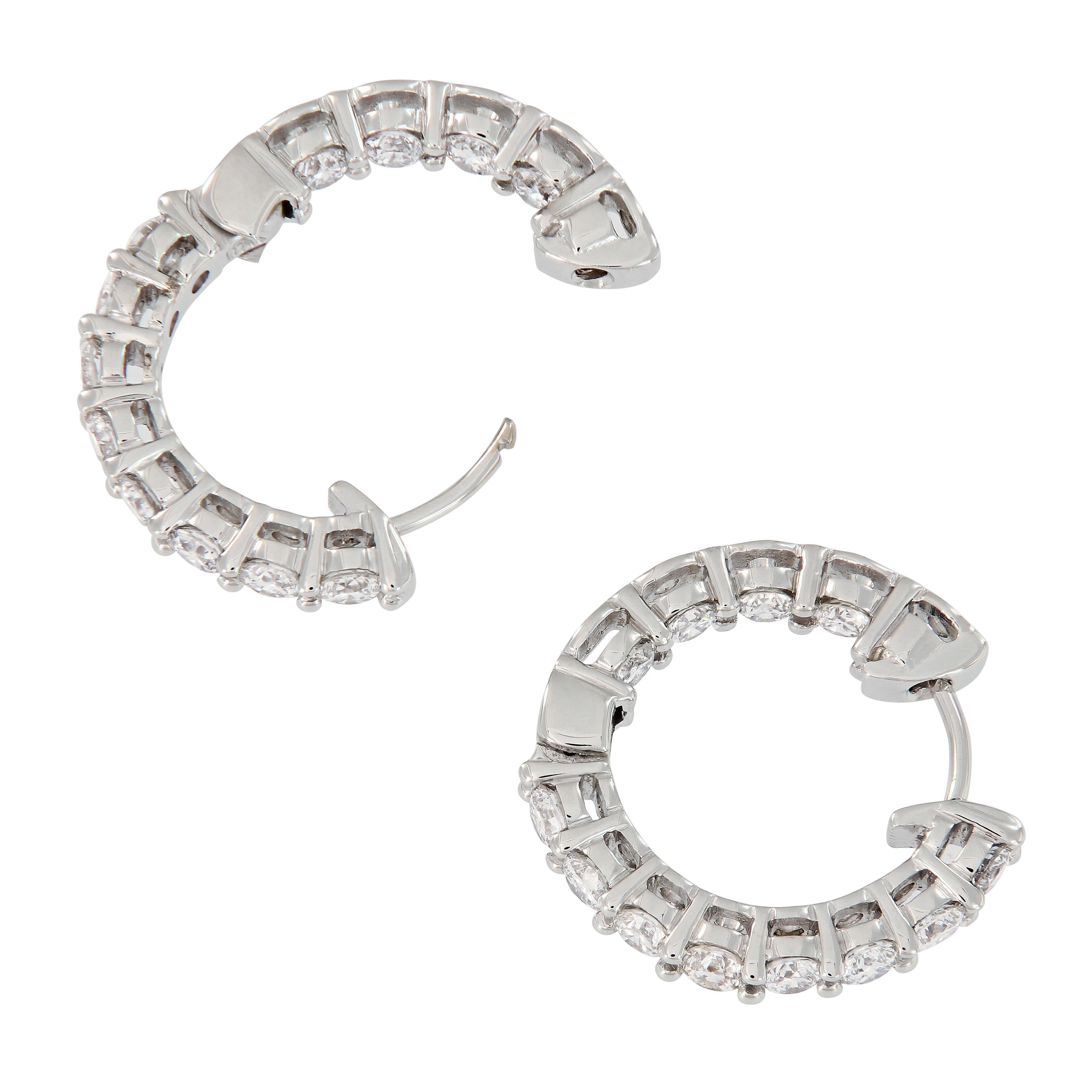 Women's Diamond Inside-Out White Gold Hoop Earrings