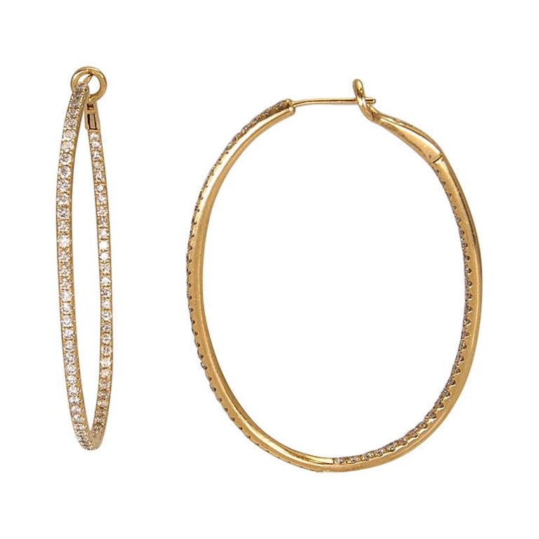 Diamond InsideOutside Hoop Earrings in 14 Karat Yellow Gold at 1stDibs