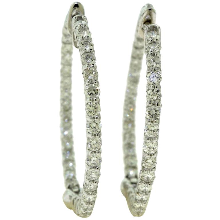 Diamond Inside Outside Huggie Hoop Earrings in White Gold For Sale