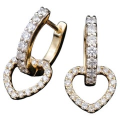 0.60ct Round Diamond Interlocking 14K Yellow Gold Hoop Drop Earrings