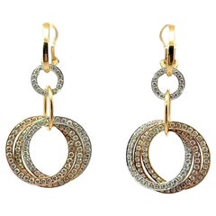 Diamond Interlocking Hoop Drop 18K Tri-Color Gold Earrings