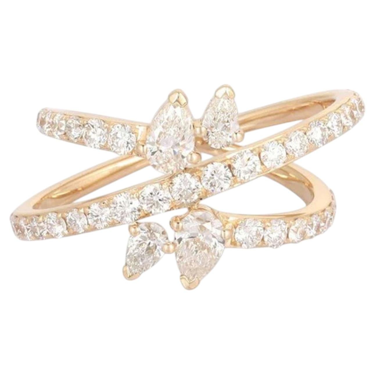 For Sale:  0.96ct Diamond & Emerald 14K Gold Open Wrap Ring