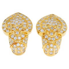 Diamond Inverted Heart Shaped Earrings Set in 18k Yellow Gold, Tcw 3.30 Carats
