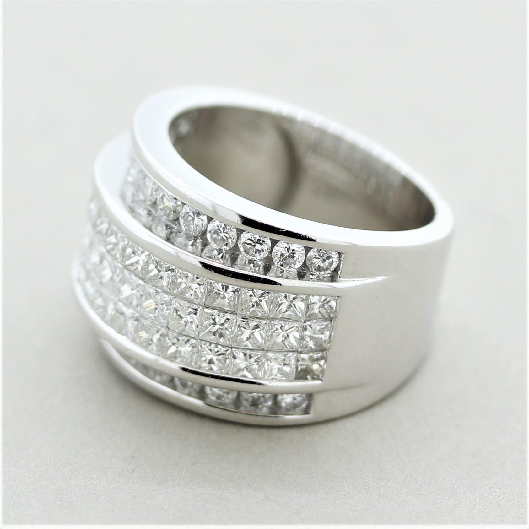 Mixed Cut Diamond Invisible-Set Gold Band Ring